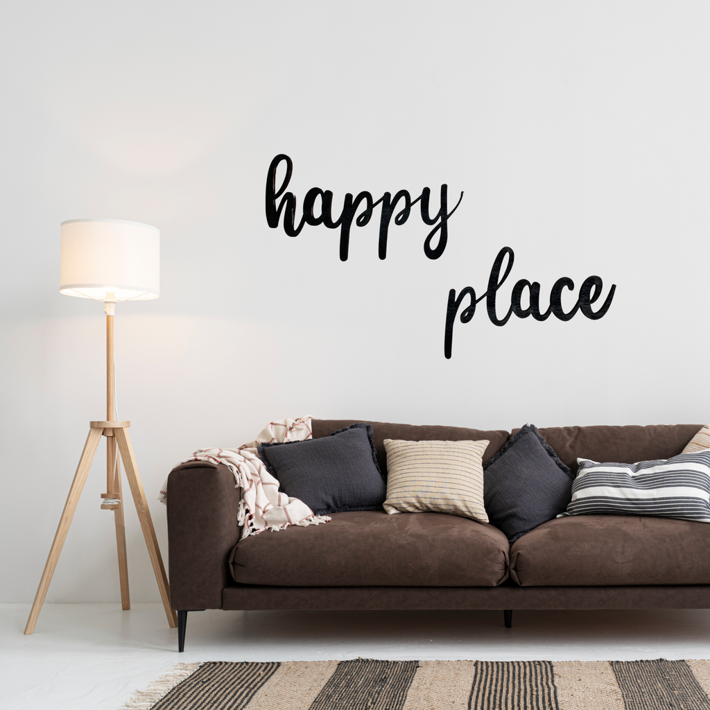 Schriftzug 3D aus Holz "happy place" | Holz Schriftzug | Wandtattoo Holz | Wanddeko